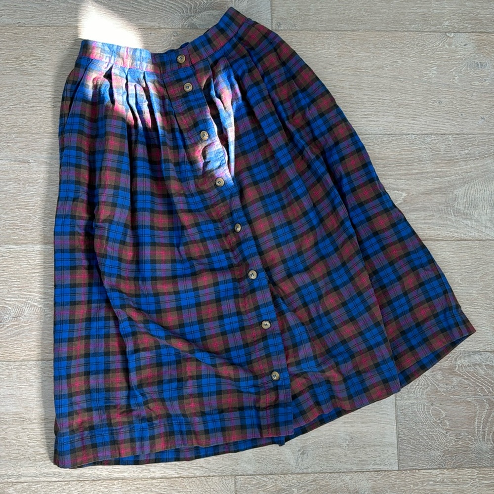Vintage 1980s Talbots petite plaid button front midi skirt